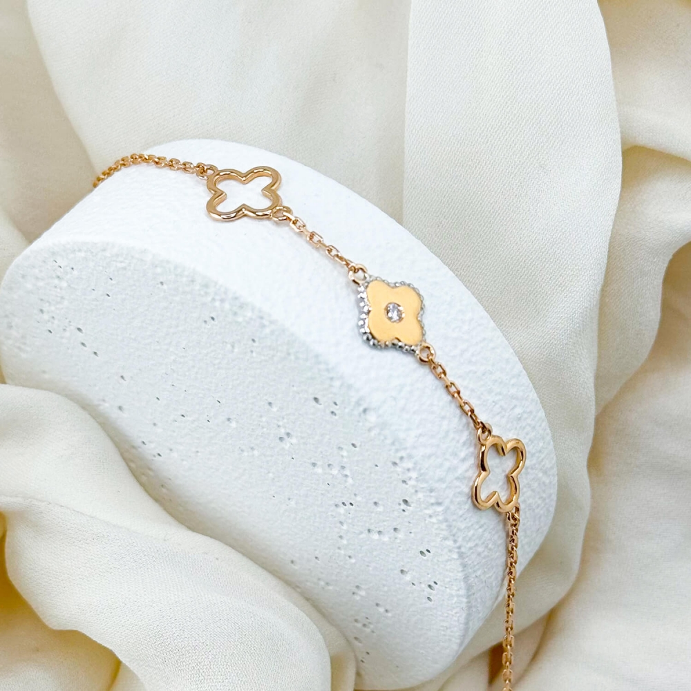 Золотой браслет Клевер с бриллиантом. Артикул: 6839