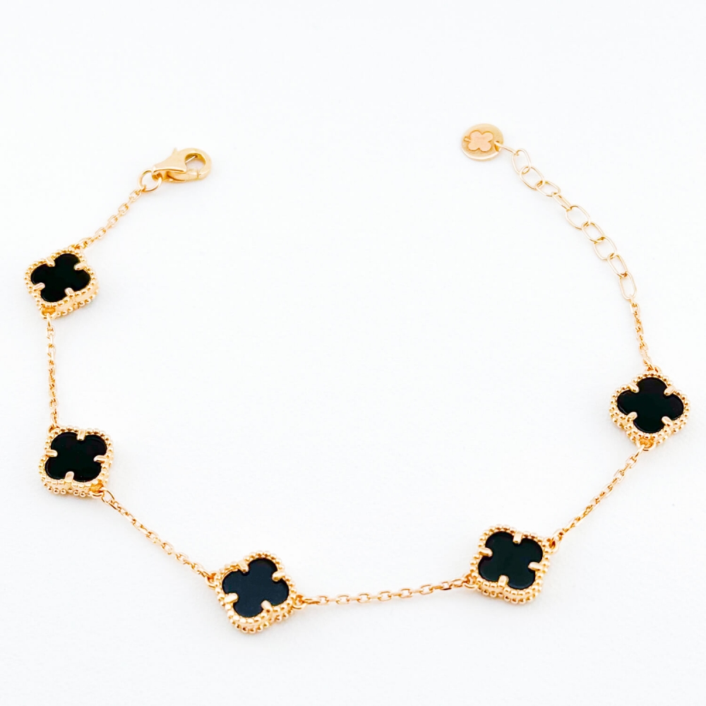 Золотий браслет Конюшина з оніксом. Артикул: 6926