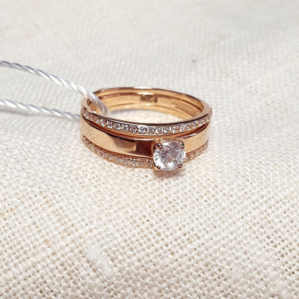 Золотое кольцо "Трансформер" с фианитами. Артикул: 001019