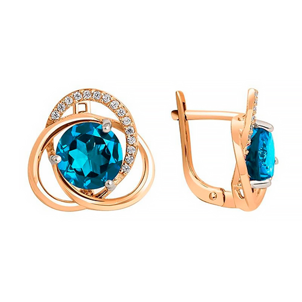 Золотые сережки со вставкой топаза. Артикул: 001535