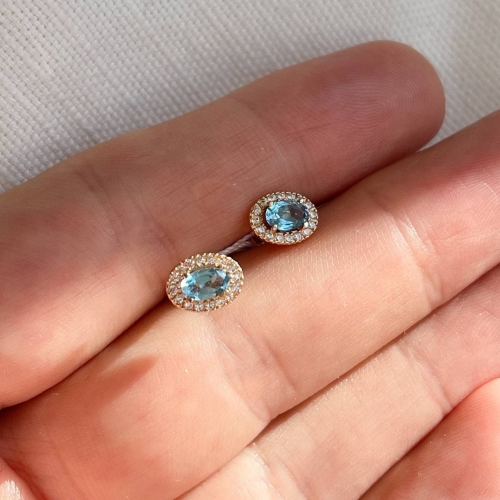 Золоті сережки з топазом та фіанітами. Артикул: 002923