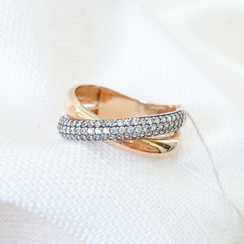 Золота каблучка зі вставкою фіанітів. Артикул: 001013