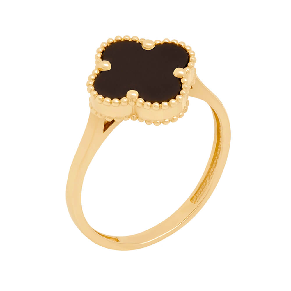 Золотое кольцо Клевер с агатом. Артикул: 006660