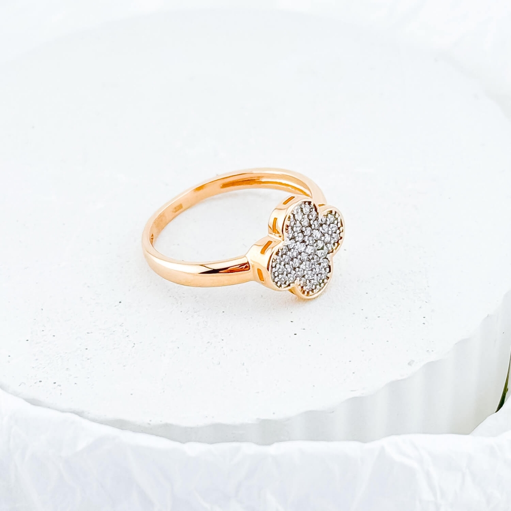 Золотое кольцо Клевер с фианитами. Артикул: 008091