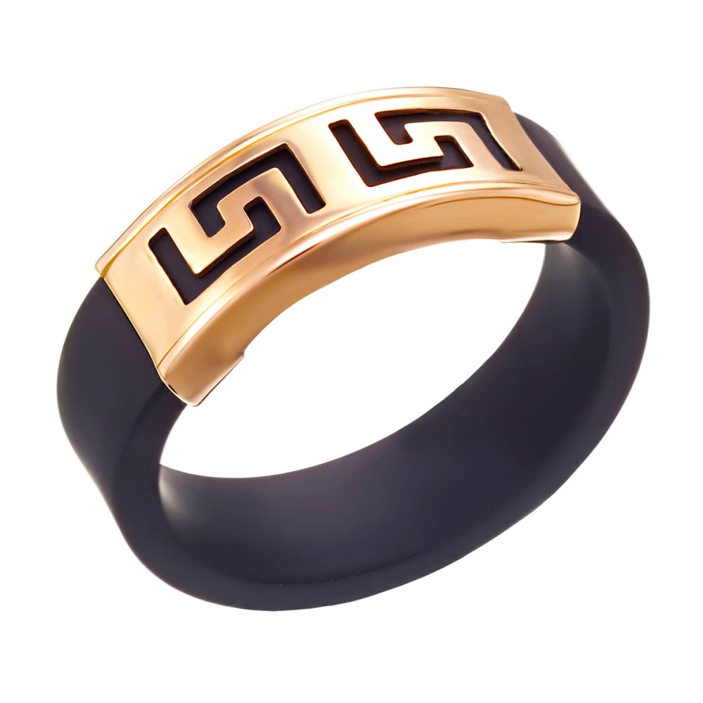 Золотое кольцо с каучуком. Артикул: 6973