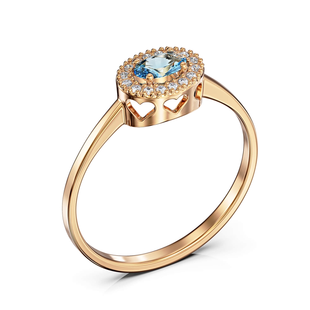 Золотое кольцо с топазом и фианитами. Артикул 009831