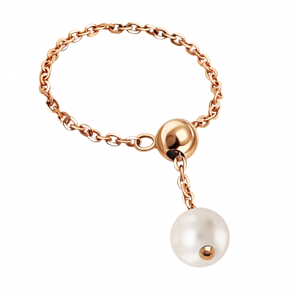 Золота каблучка-ланцюжок з кулькою та перлиною. Артикул: 010877