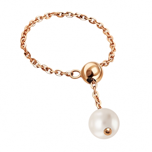 Золота каблучка-ланцюжок з кулькою та перлиною. Артикул: 010877