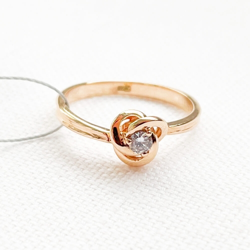 Золотое кольцо Цветочек со вставкой фианита. Артикул: 003733