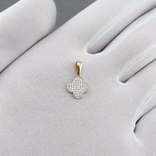 Золотой подвес Клевер с фианитами. Артикул: 010238