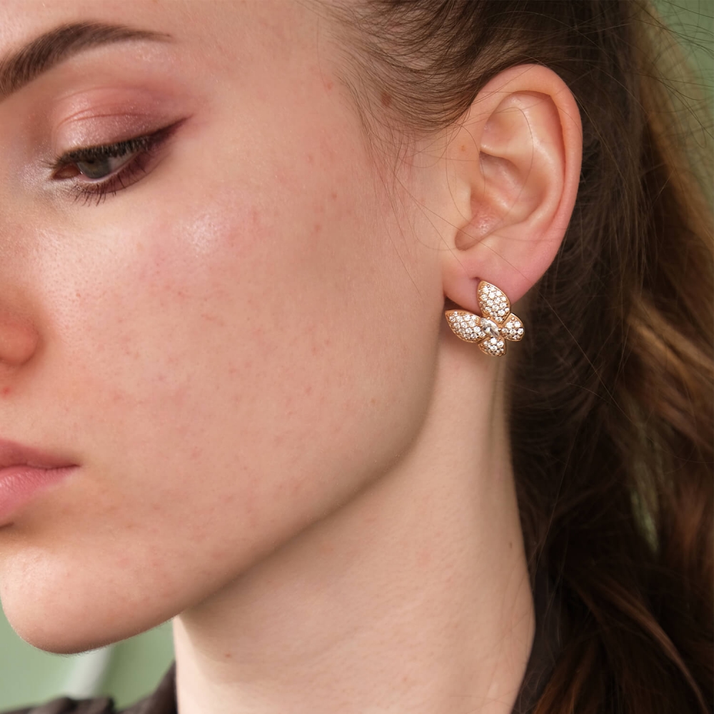 Золотые сережки Бабочки с фианитами. Артикул: 001540