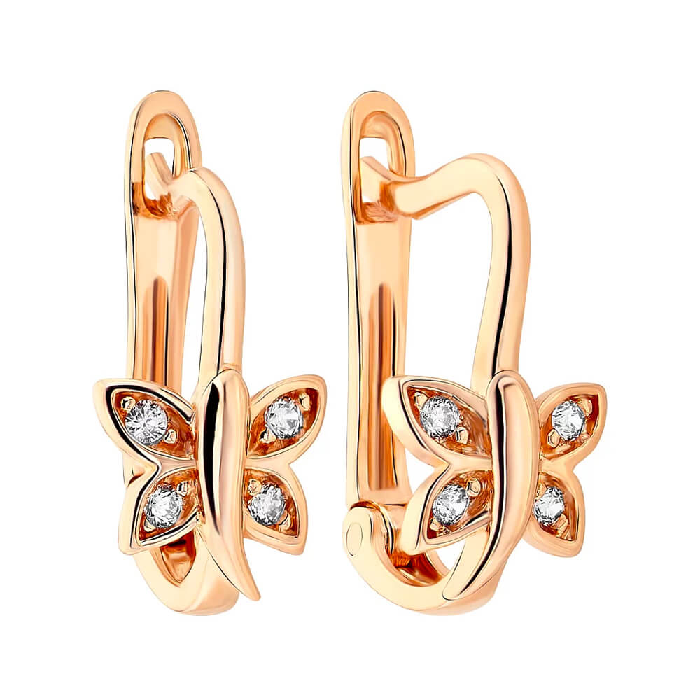 Золоті сережки Метелики з фіанітами. Артикул: 006462