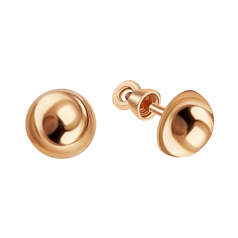 Золотые сережки-пусеты полусферы. Артикул: 010873