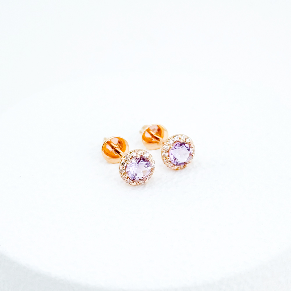 Золотые сережки-пусеты с аметистом. Артикул: 007256