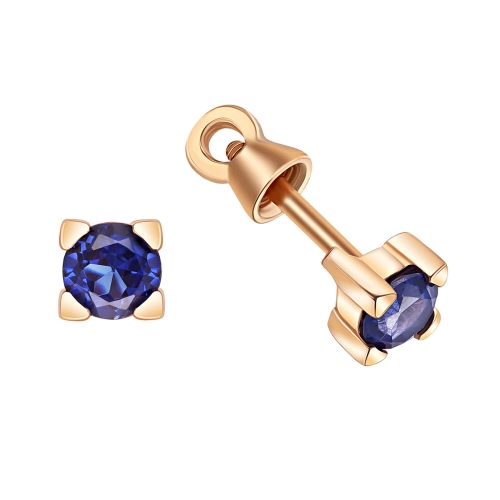 Золоті сережки-пусети з сапфіром. Артикул: 008939