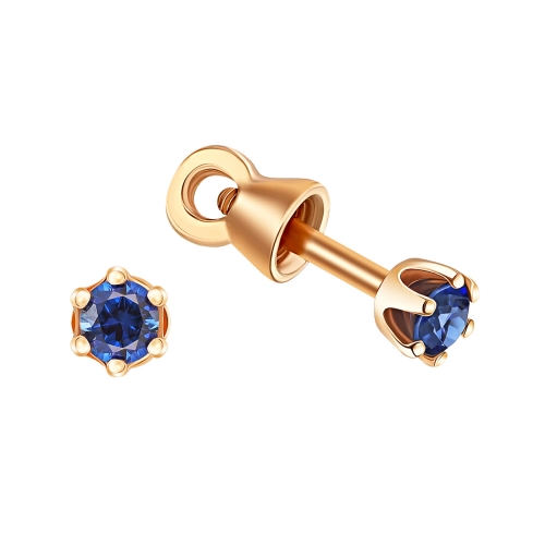 Золоті сережки-пусети з сапфіром. Артикул: 009709
