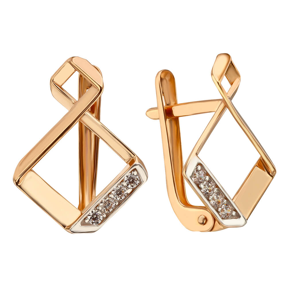 Золотые сережки с фианитами. Артикул: 006230