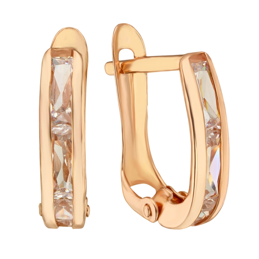 Золоті сережки з фіанітами. Артикул: 009080