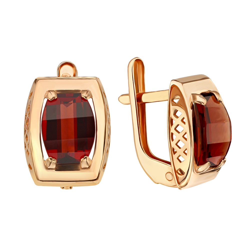 Золоті сережки з гранатом. Артикул: 6952