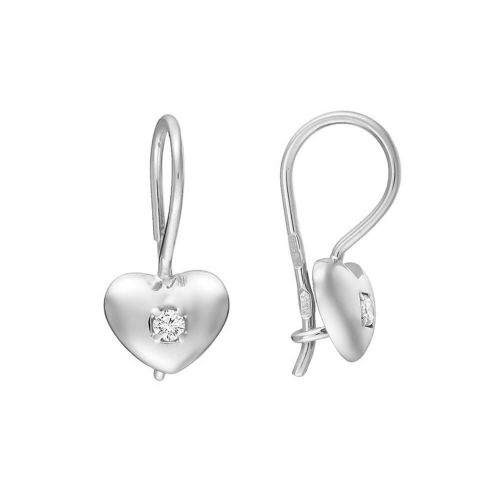Золотые сережки Сердца с фианитом. Артикул: 001386