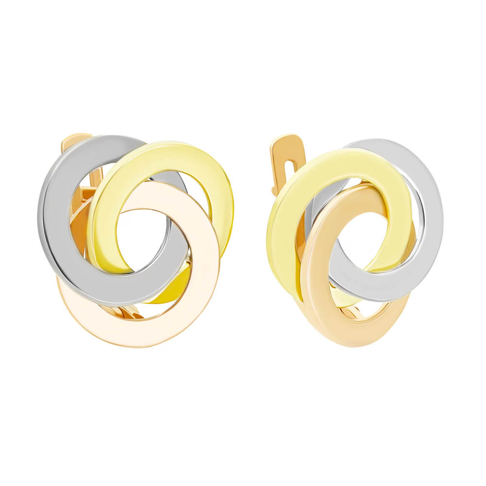 Золоті сережки "Три кольори". Артикул: 006561