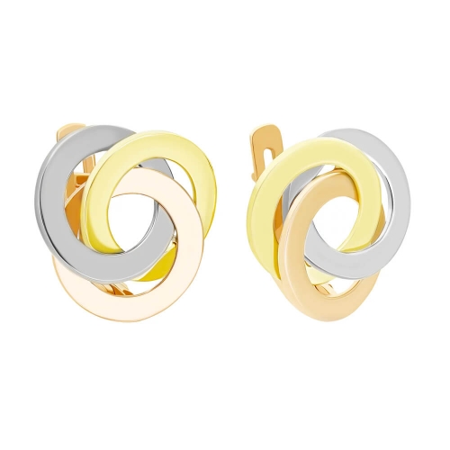 Золотые сережки "Три цвета". Артикул: 006561