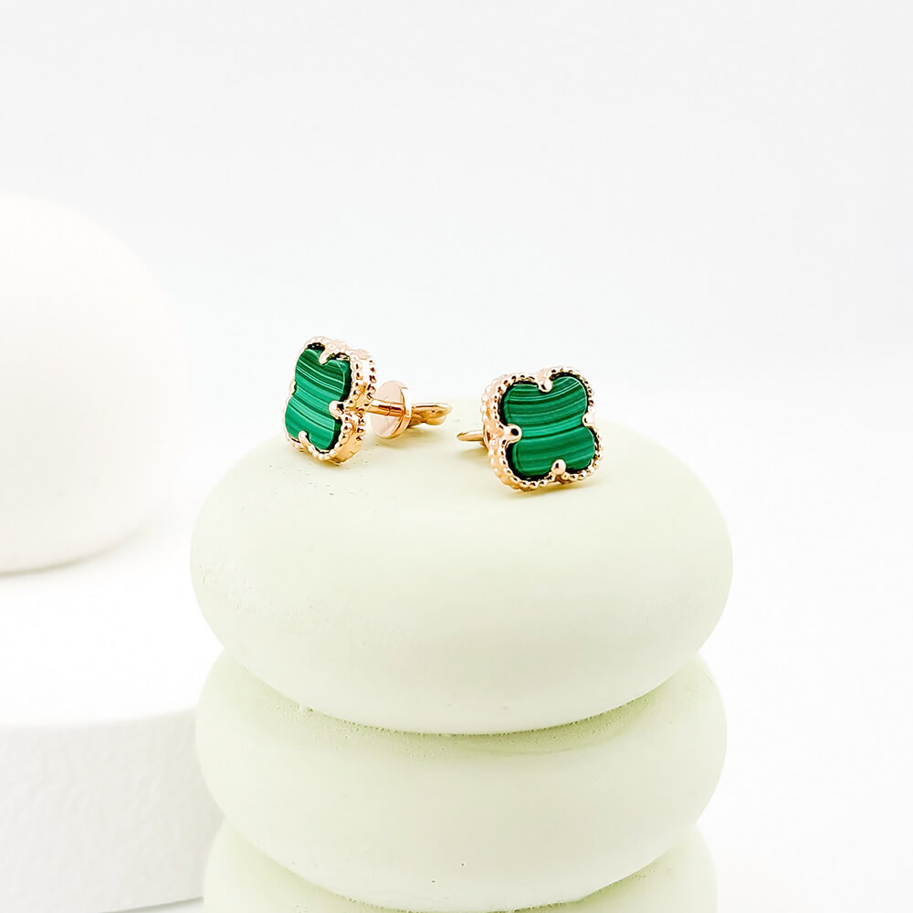 Золоті сережки Клевер з малахітом. Артикул 006507