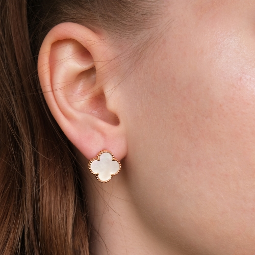 Золотые серьги Клевер с перламутром. Артикул 005175