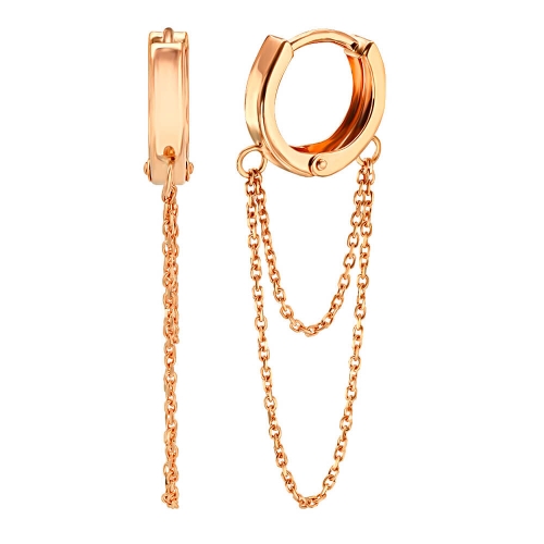 Золотые серьги-кольца с цепочками. Артикул: 006066