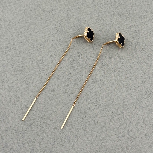 Золоті сережки-протяжки Конюшина з оніксом. Артикул: 011016