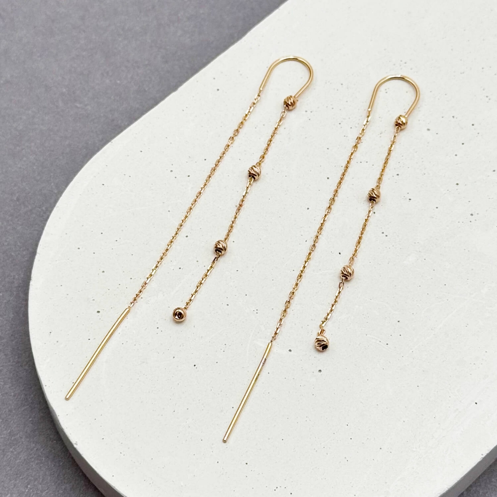 Золоті сережки-протяжки з алмазними кульками. Артикул: 008826