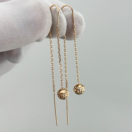 Золоті сережки-протяжки з алмазними кульками. Артикул: 011041