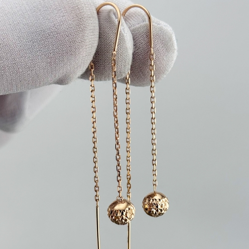 Золоті сережки-протяжки з алмазними кульками. Артикул: 011041