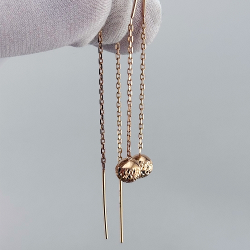 Золоті сережки-протяжки з алмазними кульками. Артикул: 011041