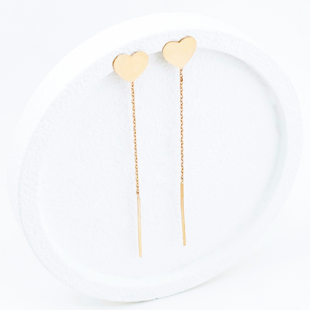 Золотые серьги-протяжки Сердца. Артикул: 007392