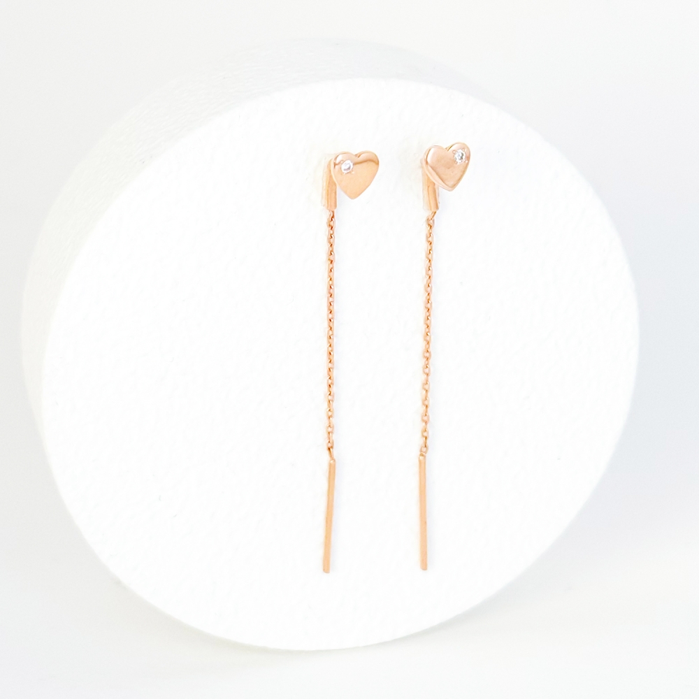 Золотые серьги-протяжки Сердца с фианитами. Артикул: 007286