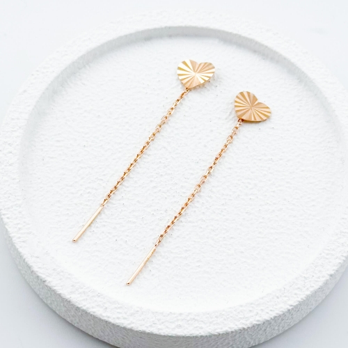 Золоті сережки-протяжки Серце з алмазною гранню. Артикул: 008442