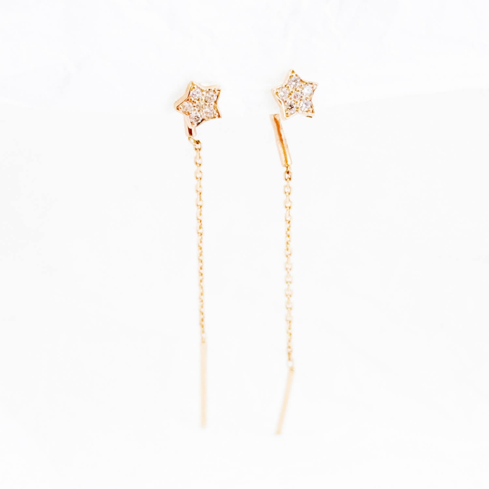 Золотые серьги-протяжки Звезды с фианитами. Артикул: 007847