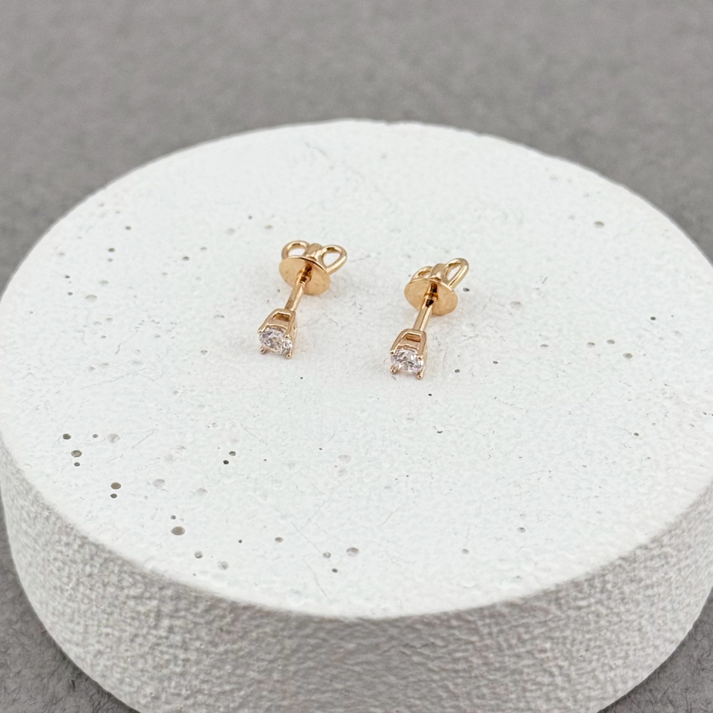 Золоті сережки-пусети з фіанітами. Артикул: 011042