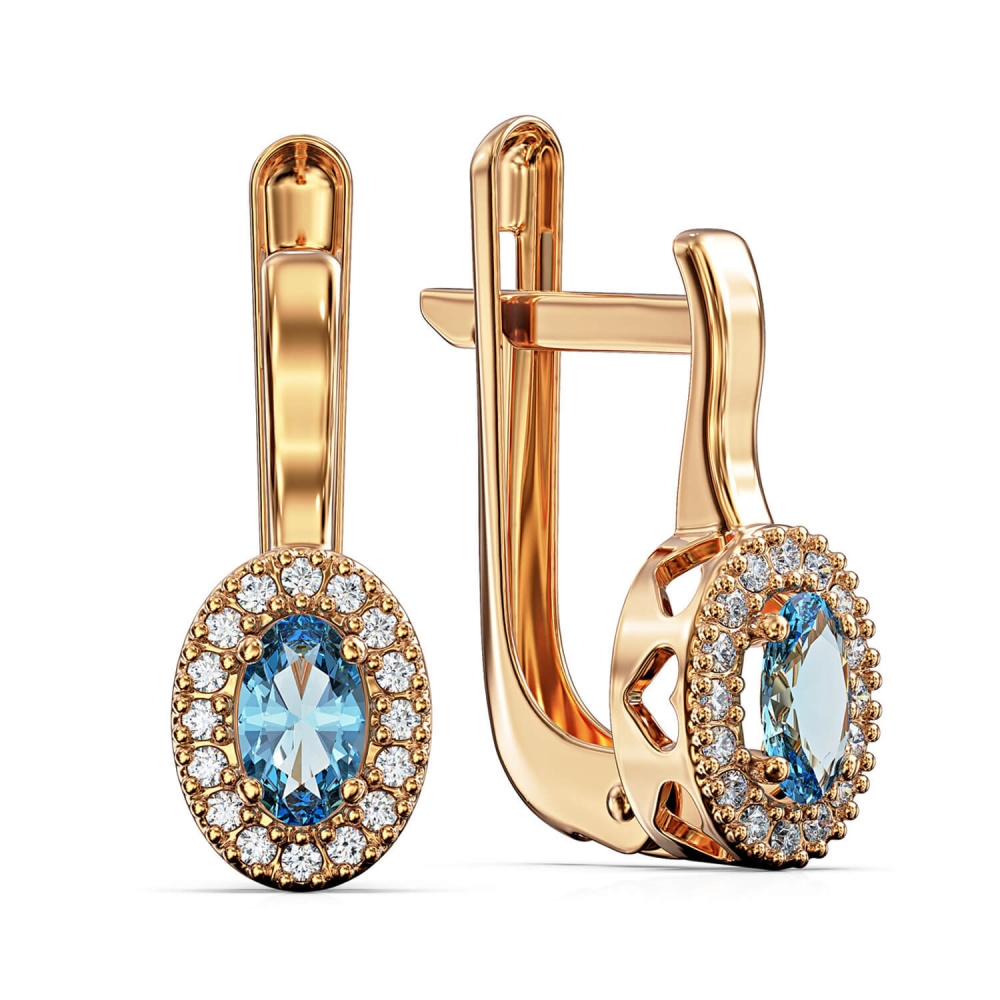 Золотые серьги с топазом и фианитами. Артикул: 009829