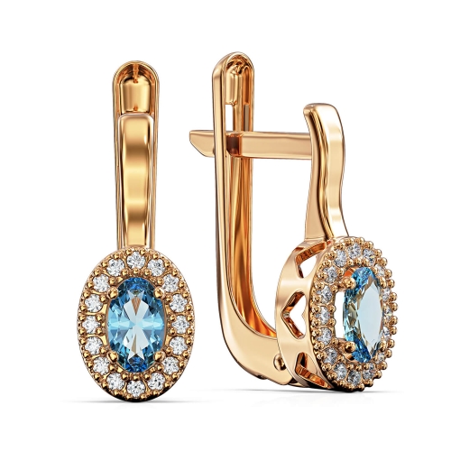 Золотые серьги с топазом и фианитами. Артикул: 009829