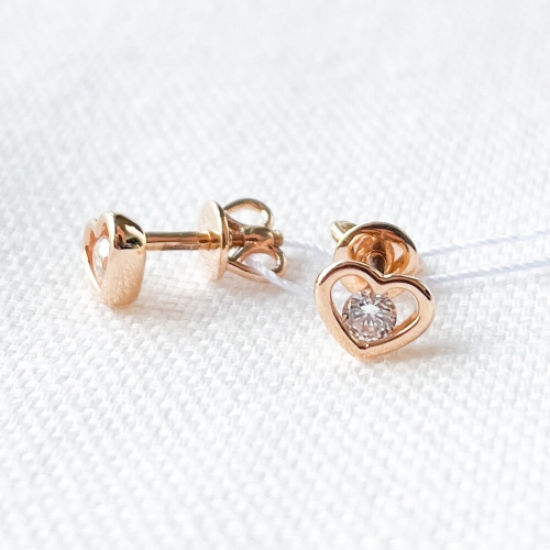 Золотые серьги Сердца со вставкой фианита. Артикул: 003824