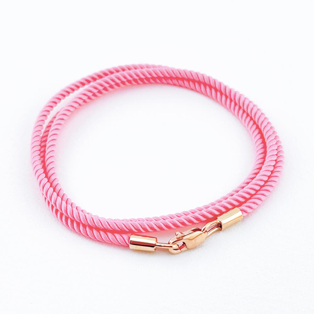 Рожевий шовковий ювелірний шнурок 2мм із золотим замком. Артикул 6995