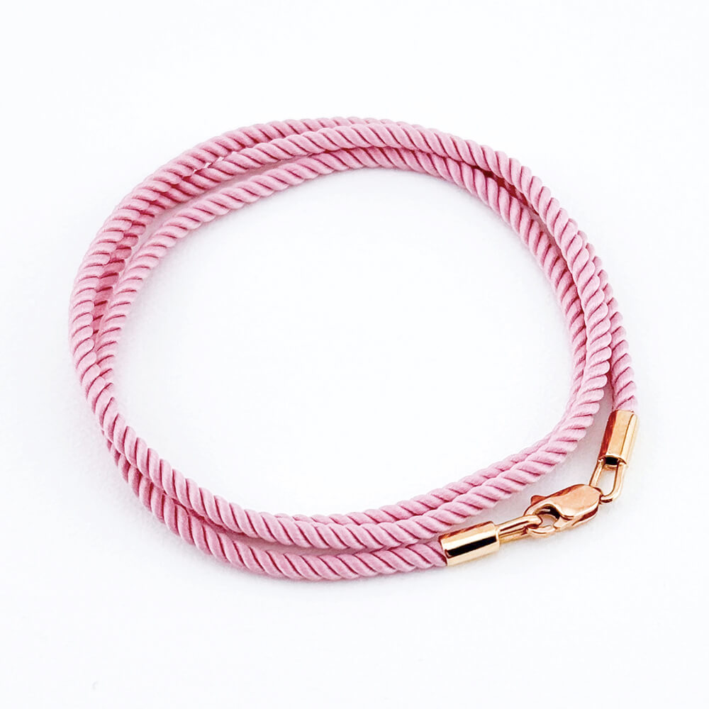 Рожевий шовковий ювелірний шнурок 2мм із золотим замком. Артикул 6997