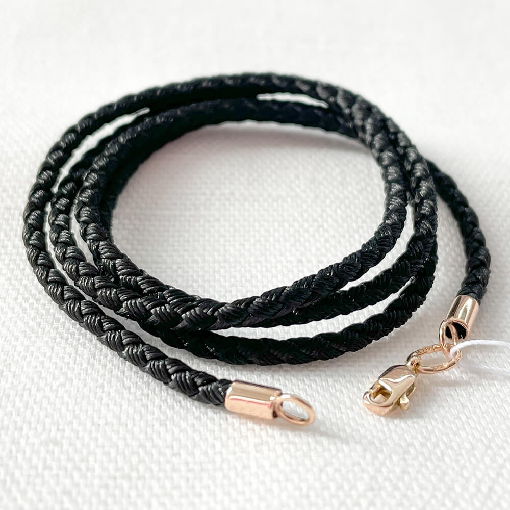 Шовковий шнурок 2.5мм із золотим замком. Артикул: 11225-10