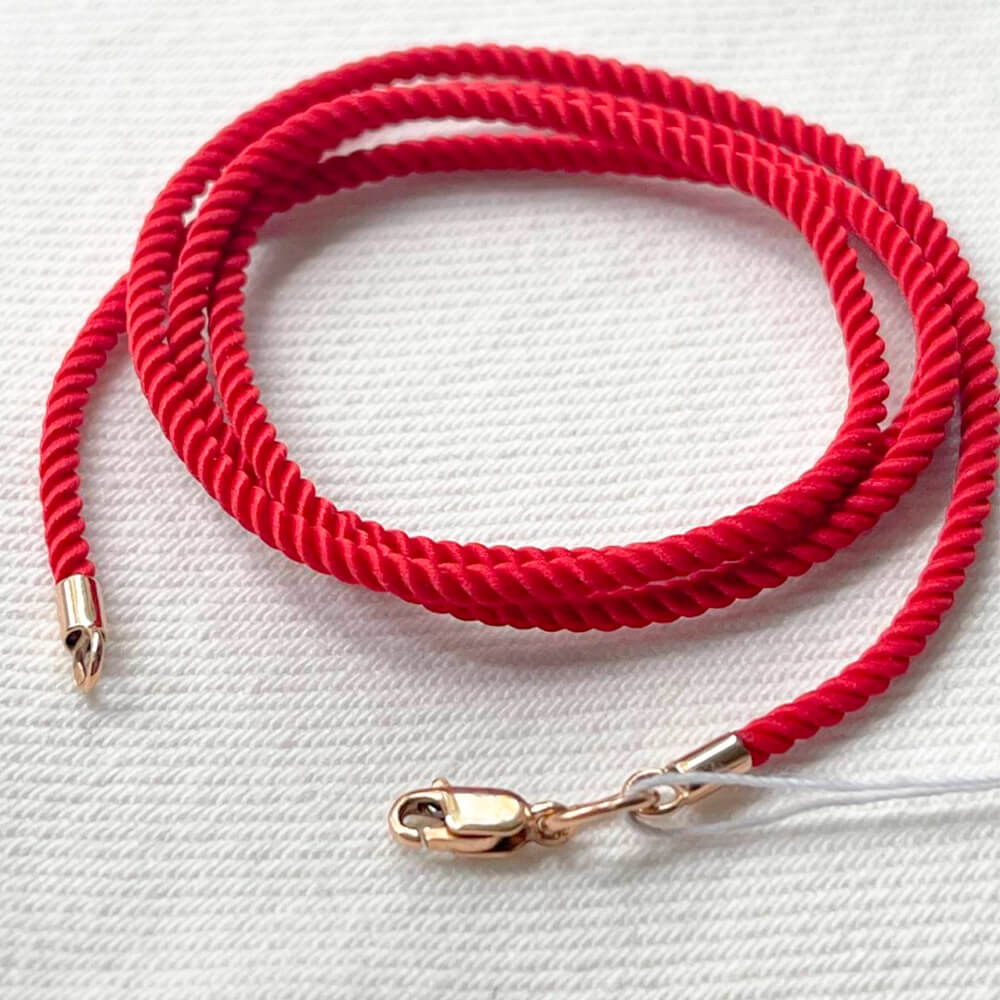 Червоний шовковий ювелірний шнурок 2мм із золотим замком. Артикул: 12102-10