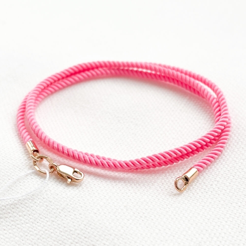 Рожевий шовковий ювелірний шнурок 2мм із золотим замком. Артикул 009500